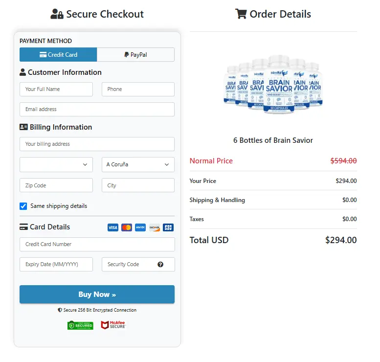 Brain Savior Checkout Page